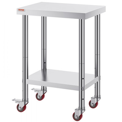 24x18x34 Inch Stainless Steel Work Table 3-Stage Adjustable Shelf with 4 Wheels