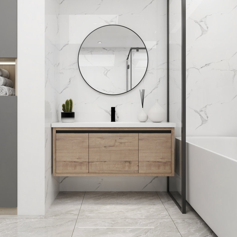 Armoire de salle de bain 48 po avec lavabo, portes à fermeture douce et tiroir, montage à flotteur