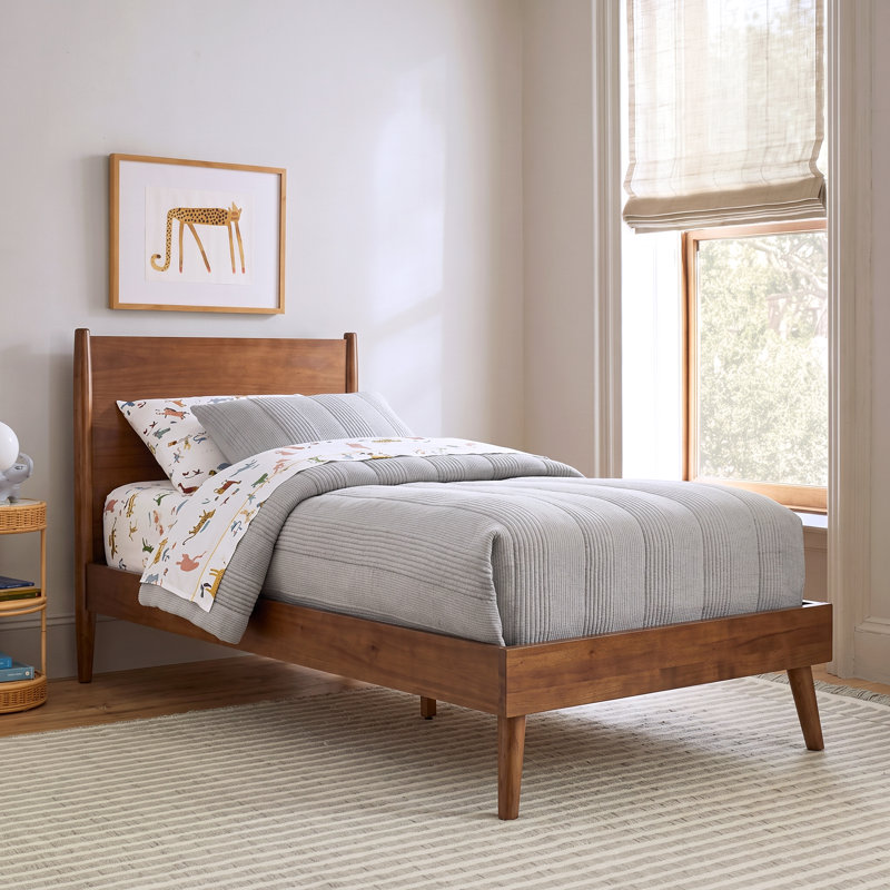 Lit plateforme en bois d'acacia Cohron avec pieds évasés , Simple, Brun moyen