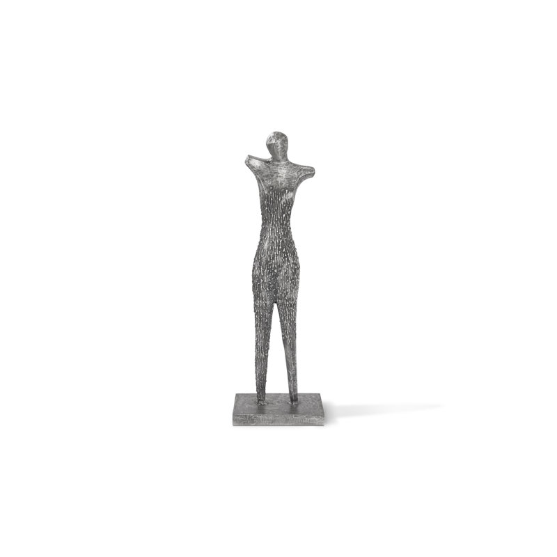 Abstract Black and Silver Metal Female Sculpture on Stand