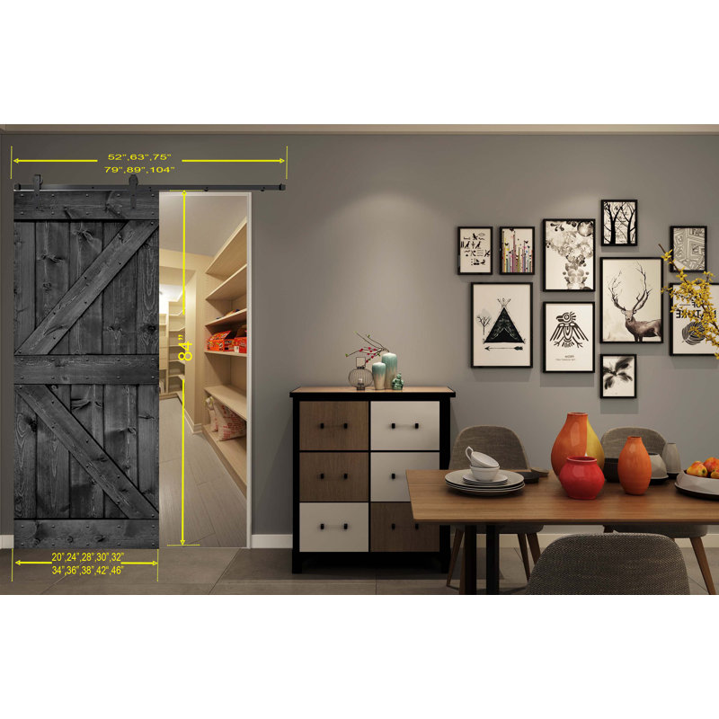 Porte de grange en bois massif DIY 3 en 1 pour chambres, espaces de rangement, placards, 46 po x 84 po, Gris carbone