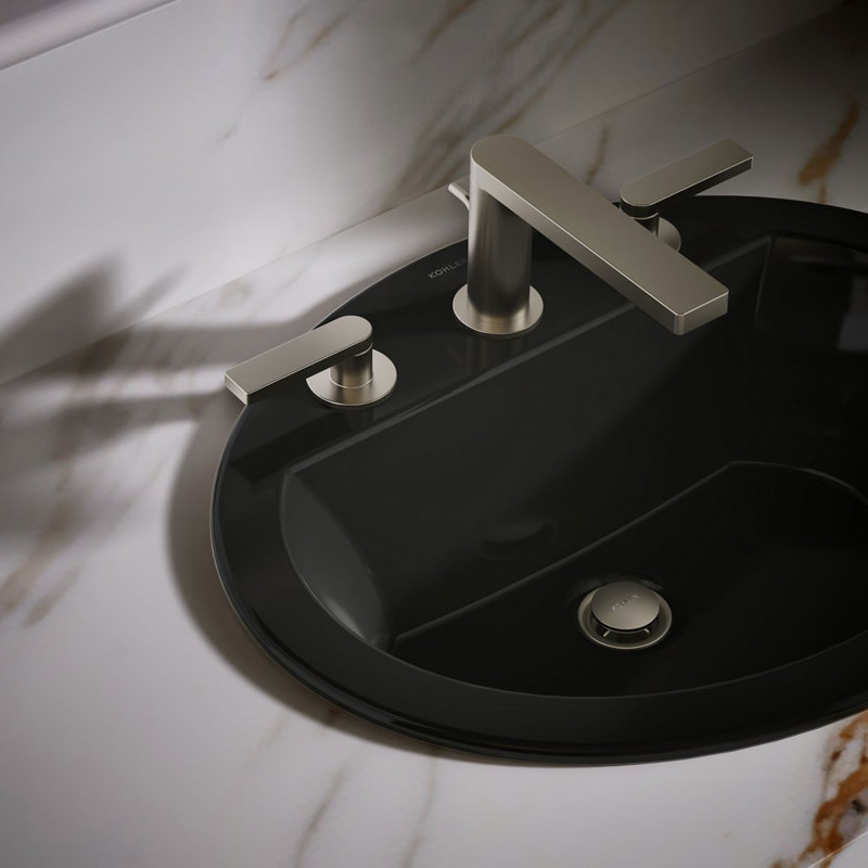 Bryant Ceramic Oval Drop-In Bathroom Sink with Overflow, 8" Centers, Black Black