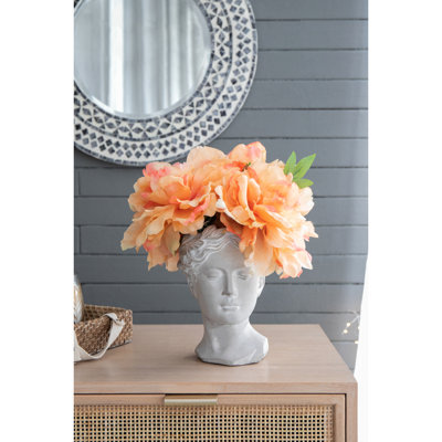 Vase en ciment de style grec pour la maison et le jardin - 6,3 x 5,9 x 9,1 pouces, pot de fleurs gris, pot d'intérieur 4,43 lb, vase