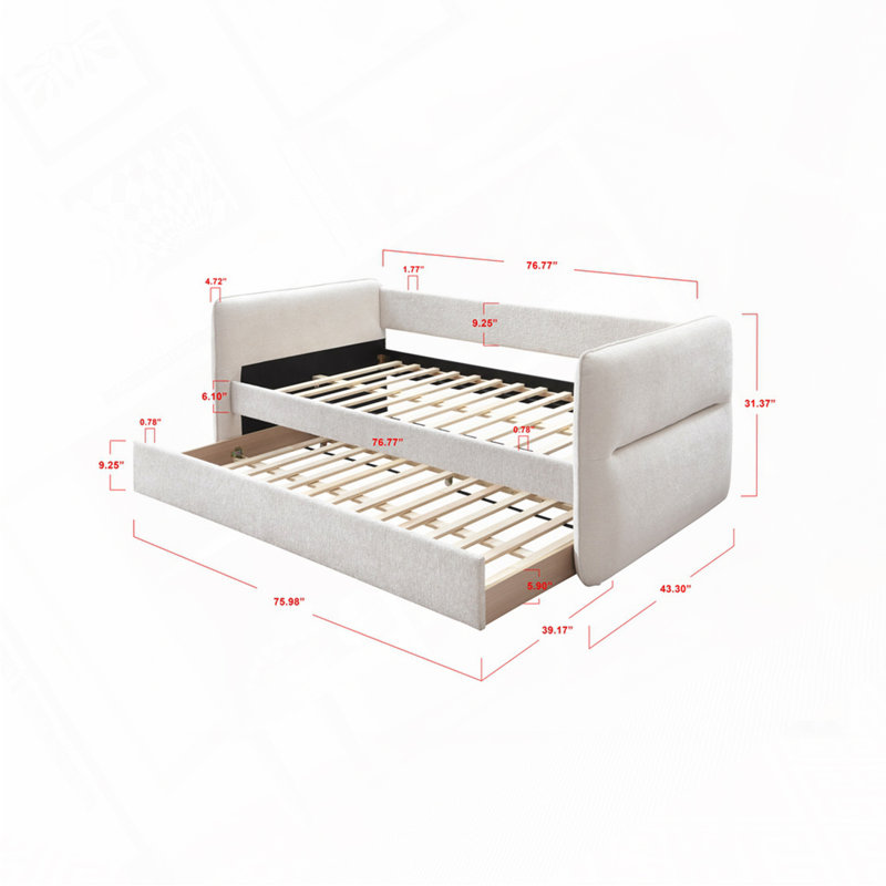 Upholstery Daybed with Pull Out Trundle, Oatmeal