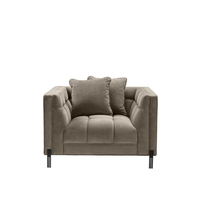 Sienna Greige Velvet Tufted Armchair with Black Legs