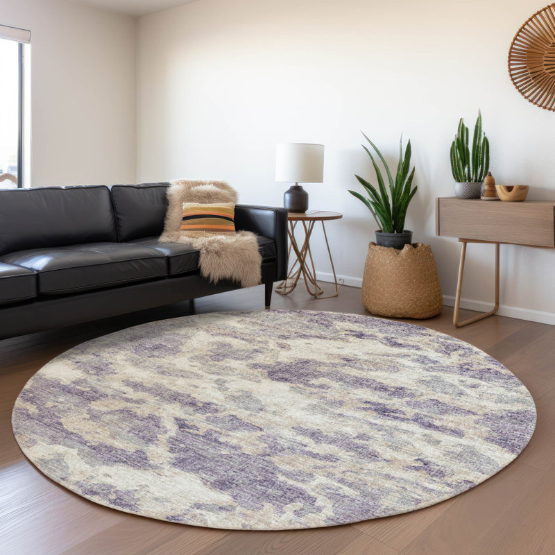 Tapis mauve Premium lavable à la machine Freixa AMF71, Rond 8 pi