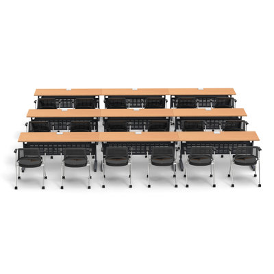 Tables Training Meeting Seminar Classroom 9Pc Beech Folding Industrial Caster Z-Base. Tables Connect.  Modesty Panel, Shelf, Power+Usb Outlet. Fold+Nest For Storage (Seating Not Included).