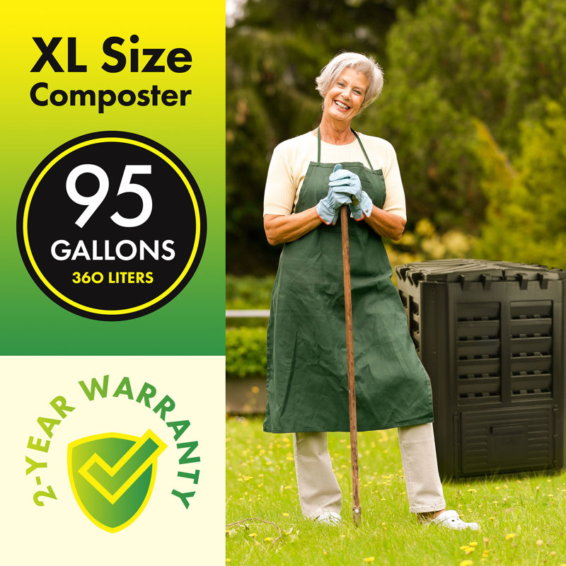 95 Gallons Plastic Odor Resistant Outdoor Stationary Composter with Latching Lid