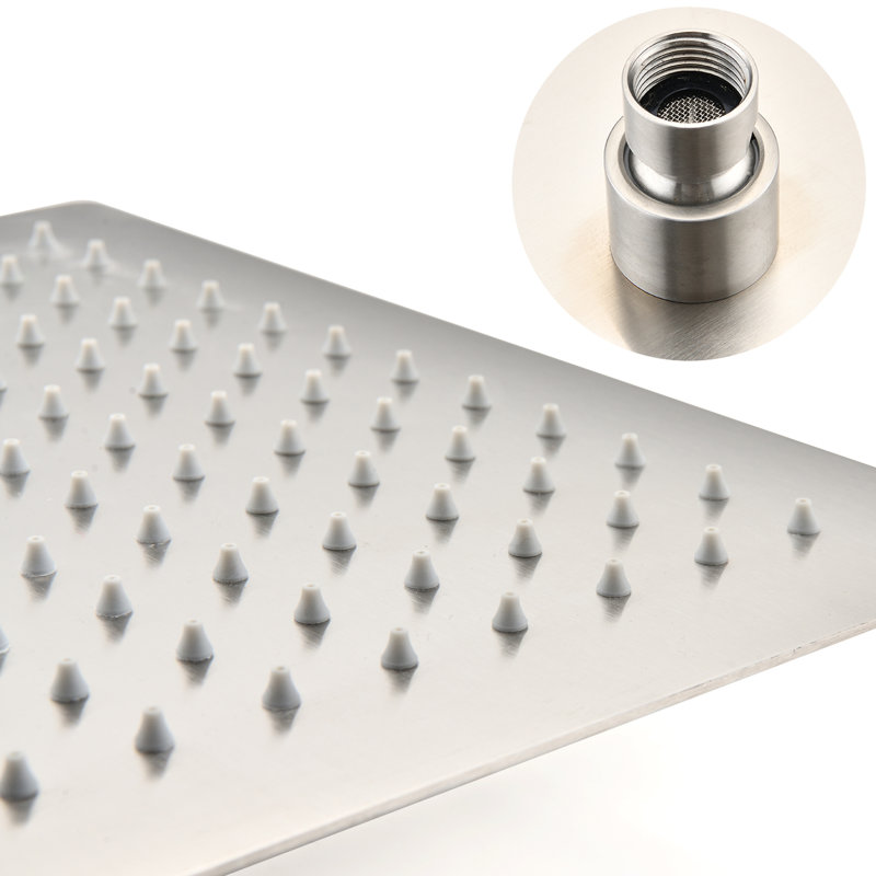 Brushed Nickel Ceiling Mounted Shower Conglomeration In - 12" Head And Handheld Natural Rainfall Mimicry Experience Self-Cleaning Nozzle Compatible With All Standard Arms Conforms To American Pipe