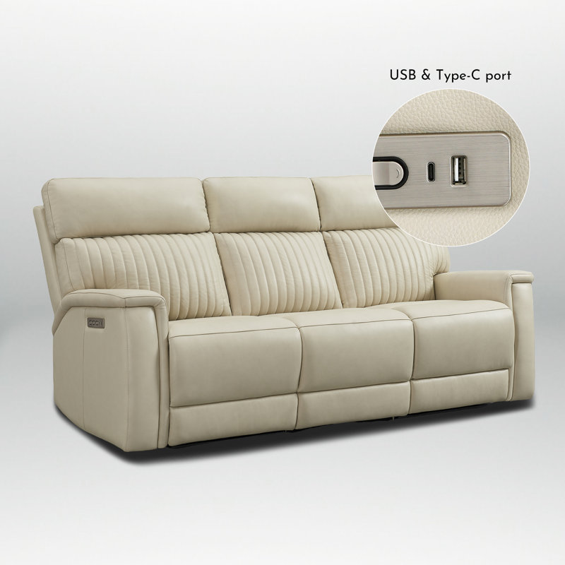 Canapé inclinable électrique 3 places Emlin Harnish avec ports USB et de type C, Crème