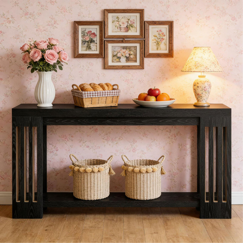 Console, table d'appoint à 2 niveaux, canapé, Noir