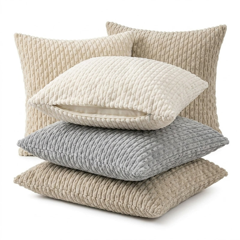 Ensemble de 4 housses de coussin en velours côtelé 18 x 18, housses de coussin décoratives douces pour canapé-lit, Neutre