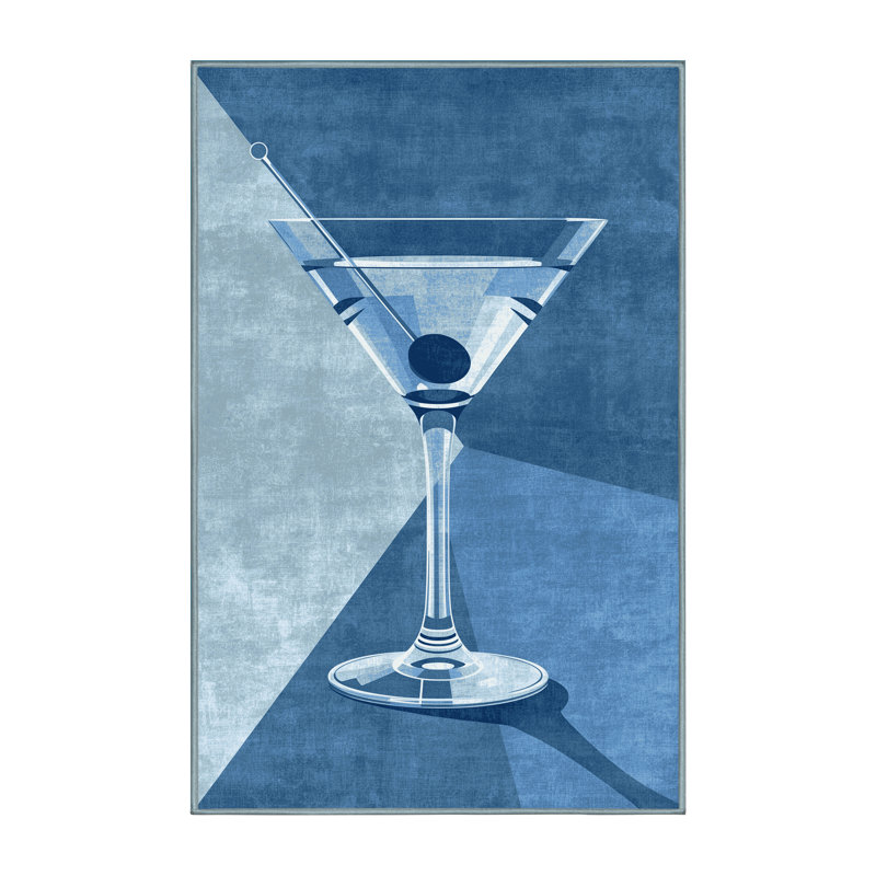 Machine Washable Kirkwood Martini Glass Posh & Luxe Rug in Blue – SkyBlue Binding, 2x4