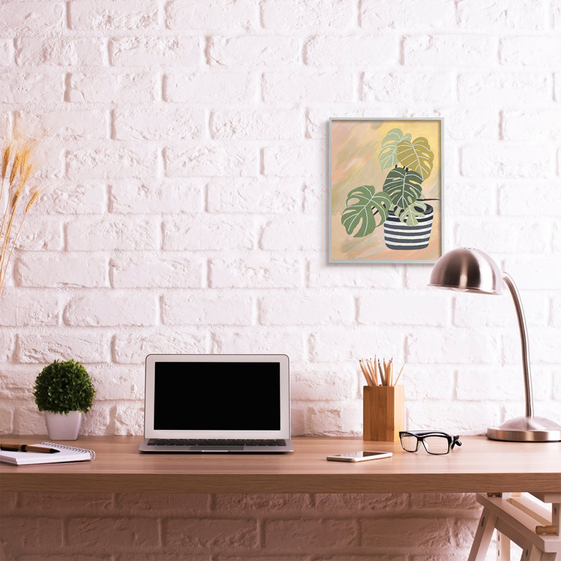 Monstera tropical, plante, feuilles uniques sur fond abstrait, H 20 po x l 16 po, Estampe numérique Farmhouse