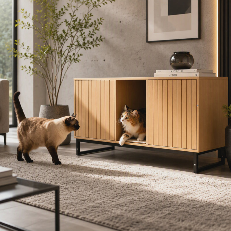 Maison de chat en bois avec griffoir