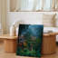Toile «A Serene Lush Jungle Landscape At Dusk», avec un chemin sinueux d'art mural menant à travers une vallée verte vibrante remplie d'art sur toile-688557535