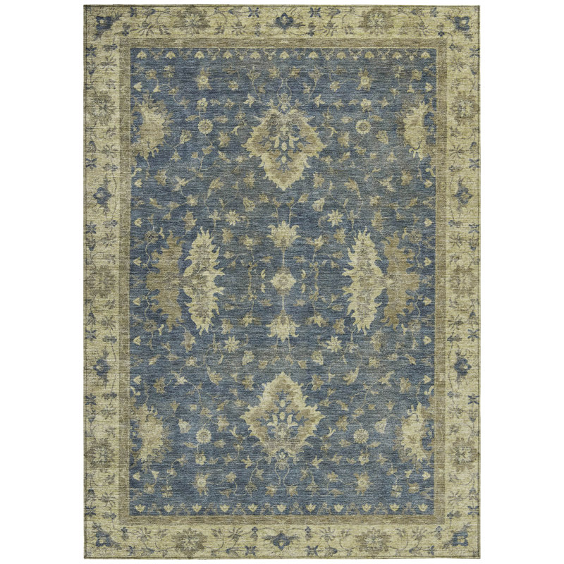 Machine Washable Indoor/Outdoor Xhevrie Blue Rug, Rectangle 10' x 14'