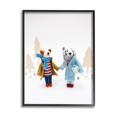 «Winter Holiday Cadeaux Dog Couple» encadré sur bois par Lemon & Sugar
