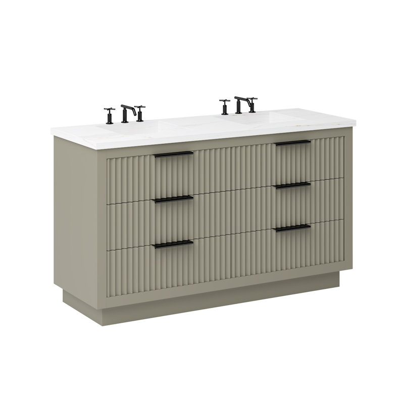 Lecrieú Double Drawer Bath Vanity, French Olive, 60", Matte Black
