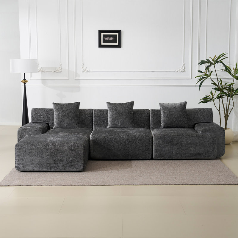 Canapé modulaire en forme de L 120 po Man Seat, pieds antidérapants à siège profond de 27,5 po, canapé modulaire Boucle, assemblage sans outils, gris