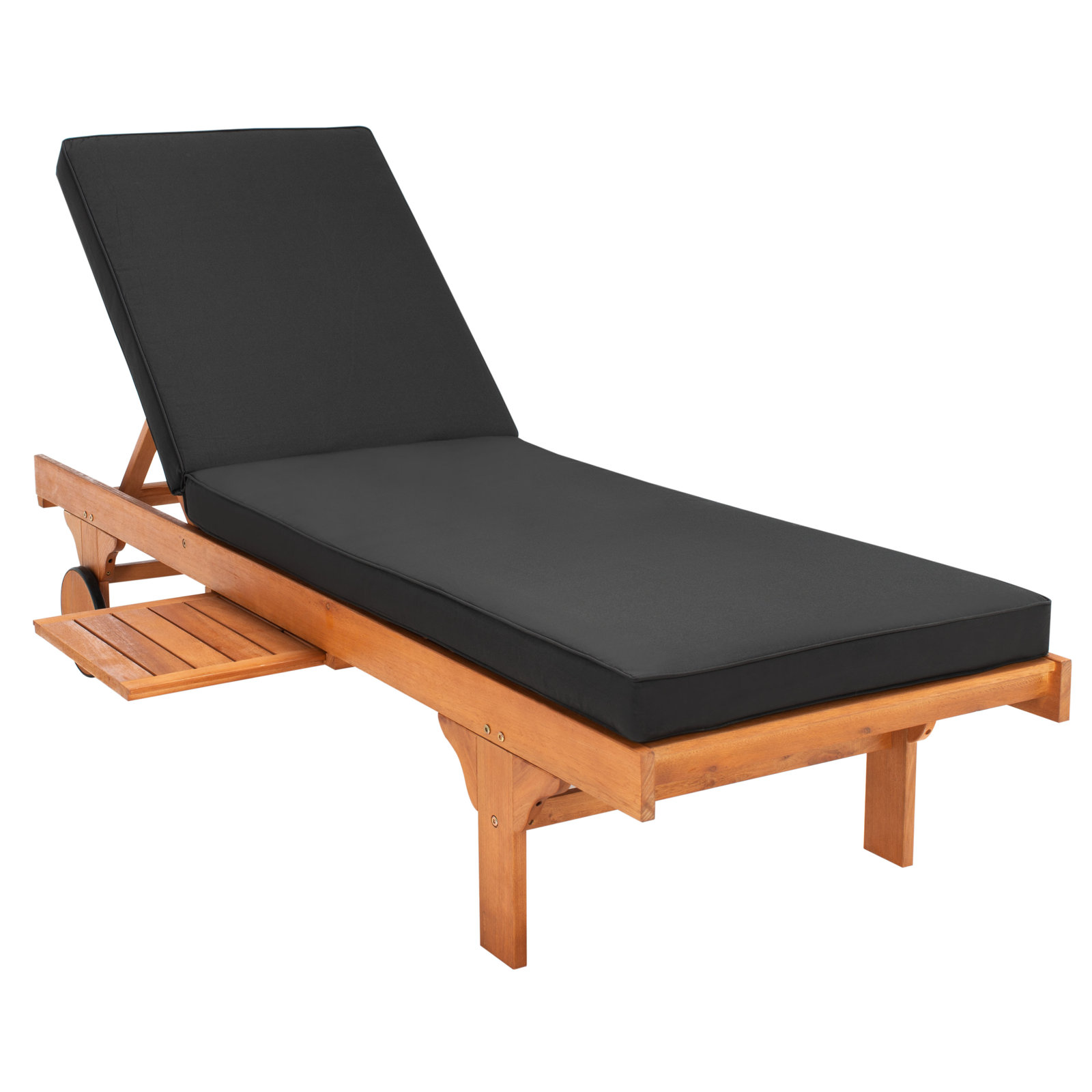 Jivera 28" Eucalyptus Patio Chaise Lounge, Natural, Black