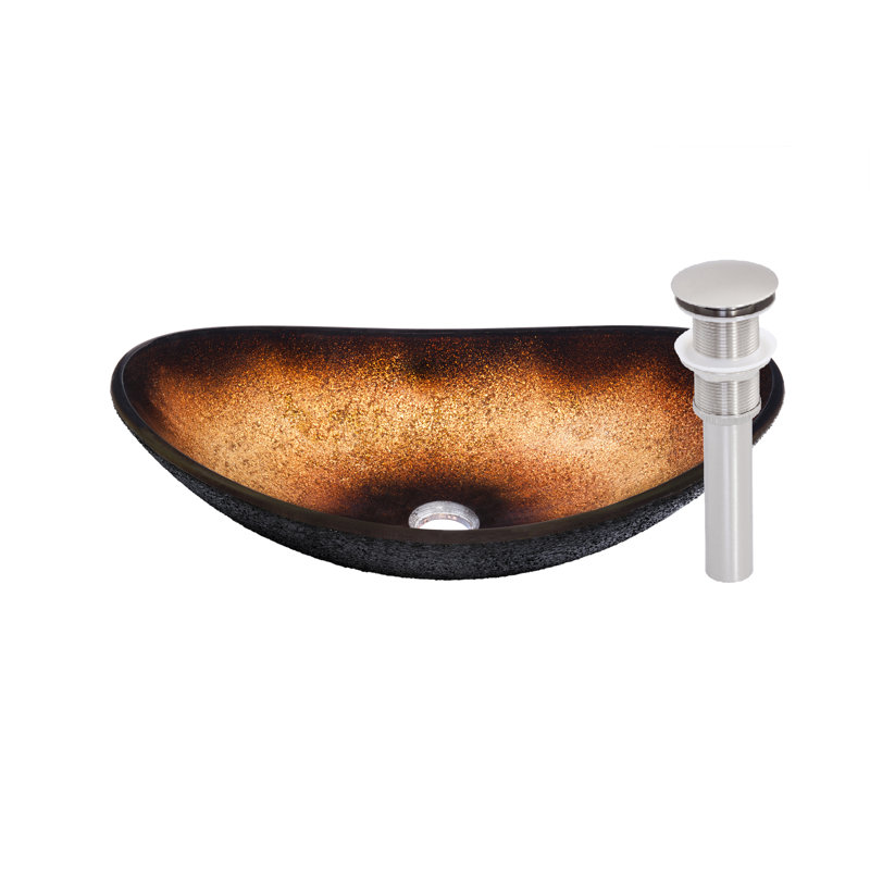 Novatto 14.5'' Copper/Black Glass Oval Bathroom Sink, Brushed Nickel