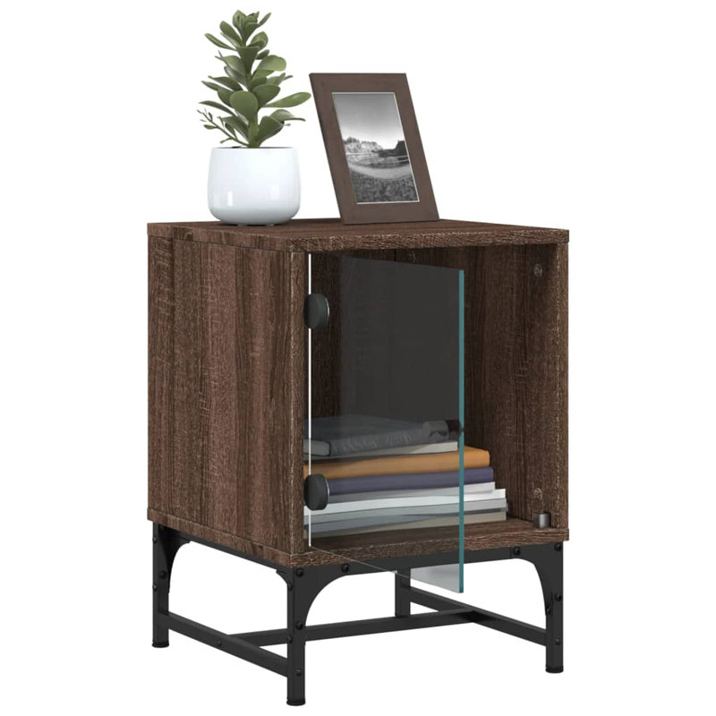 Genagra 35cm W Steel Bedside Table, Set of 2, Brown Oak