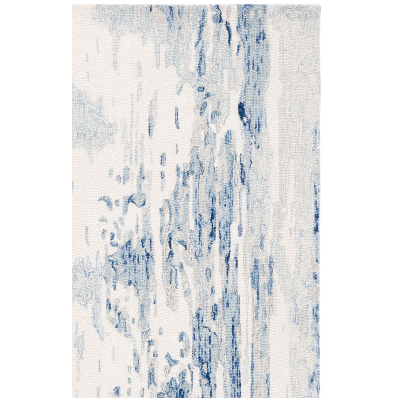Tapis en laine / coton touffeté à la main Jayma en ivoire / bleu, Rectangle 8 pi x 10 pi