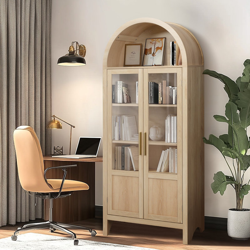 Bibliothèque de rangement arquée 71 "avec portes, Chêne