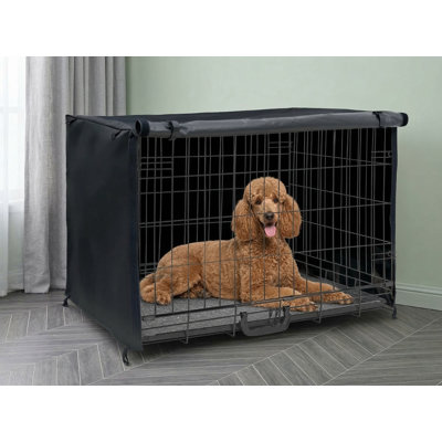 Couvercle résistant à l'eau pour cage de chien de 42 pouces, convient pour une utilisation extérieure et intérieure, construction durable résistante au vent, ajustement universel pour les caisses de chien en fil de fer, dimensions L 42 po x l 28 po x H 30 po, noir