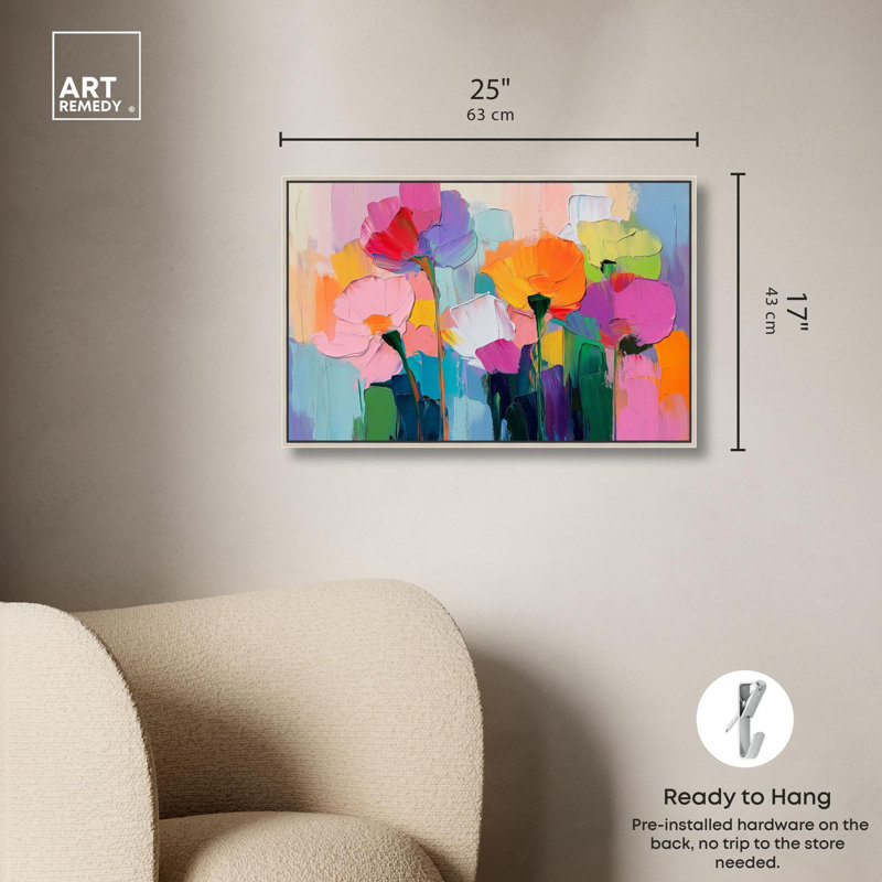 Art, art floral et art abstrait, H 16 po x l 24 po, Cadre argenté