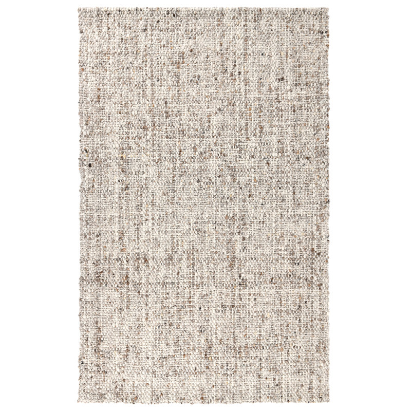 Wool Abstract Area Rug in Ivory, Rectangle 5' x 8'