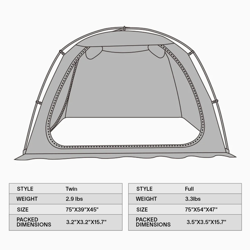 Bed Tent Canopy With Light Strip - Pop Up Privacy Sleeping Tent with 2 Doors, Light Reducing & Breathable Design, Portable Frame, Black