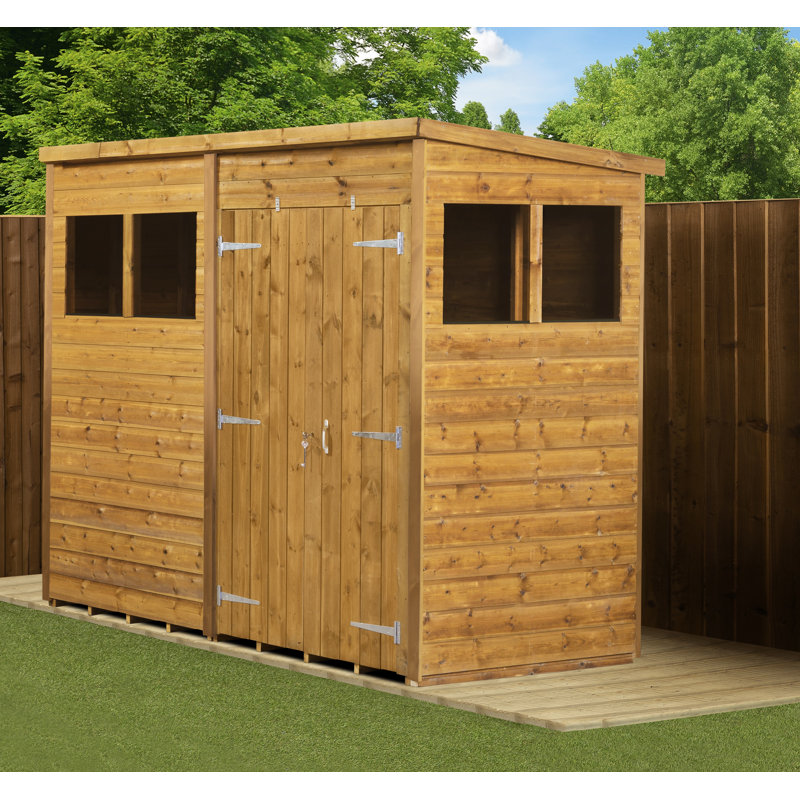 Modular Pent Garden Shed  8X4   Double Door Windows