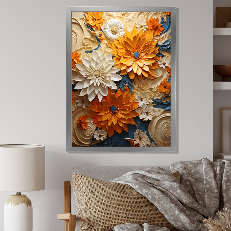 Ettring - Floral Wall Art Living Room_106165, H 32 po x l 16 po x P 1 po, Impression argent sur toile encadrée