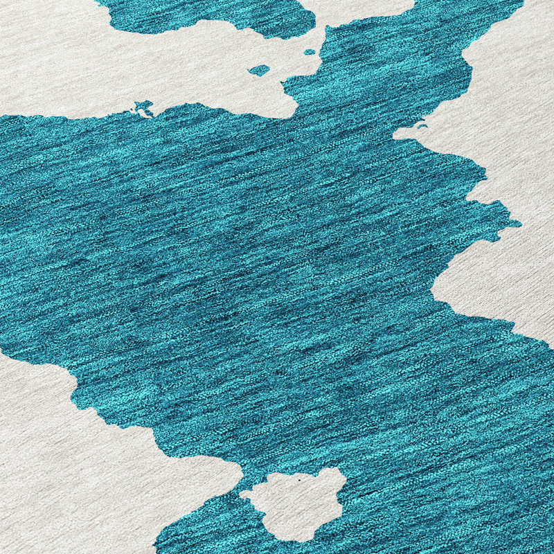 Teal Abstract Rectangular Washable Synthetic Indoor/Outdoor Rug 3' x 5'