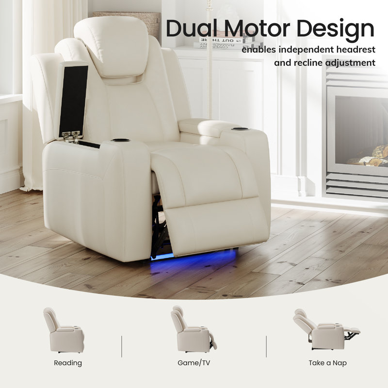 Fauteuil inclinable électrique rétro en cuir écologique, Beige