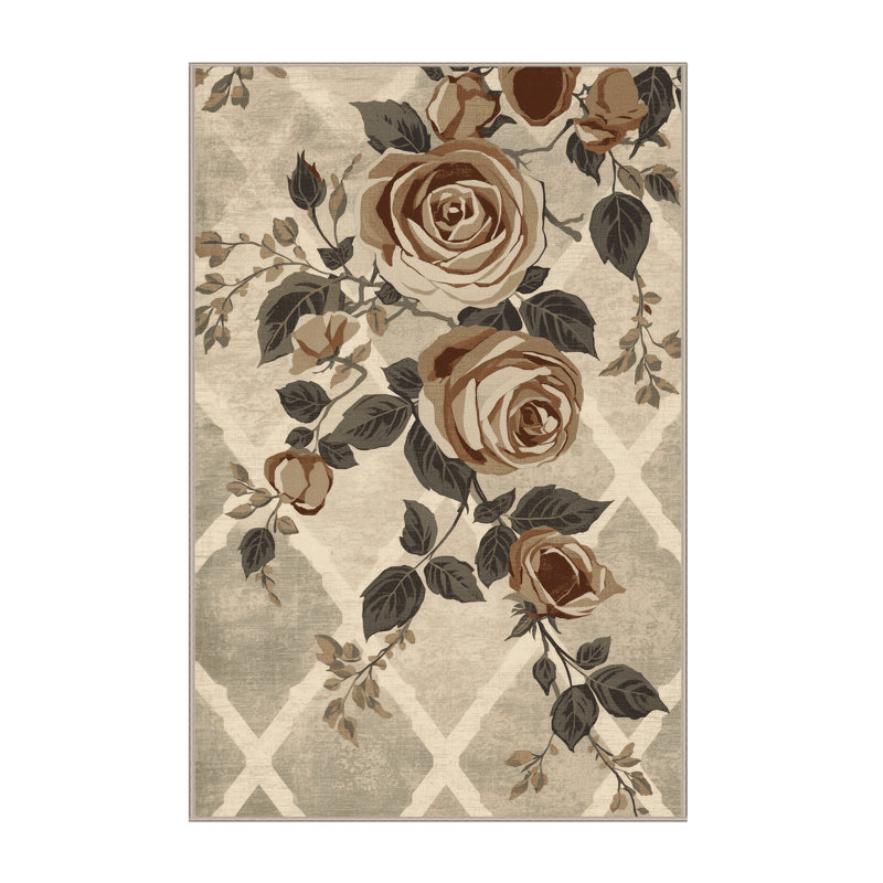 Tapis rose à motif treillis traditionnel lavable à la machine Ortencia, 5 x 7