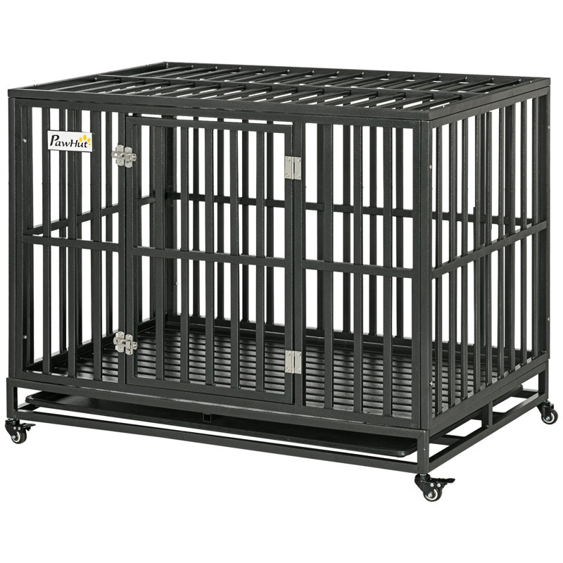 Caisse pour chien robuste en métal avec cage et cage - 44,8 po x 29,5 po x 34,8 po - Acier - Parc pour chien - Noir - Facile à nettoyer - Sécuritaire