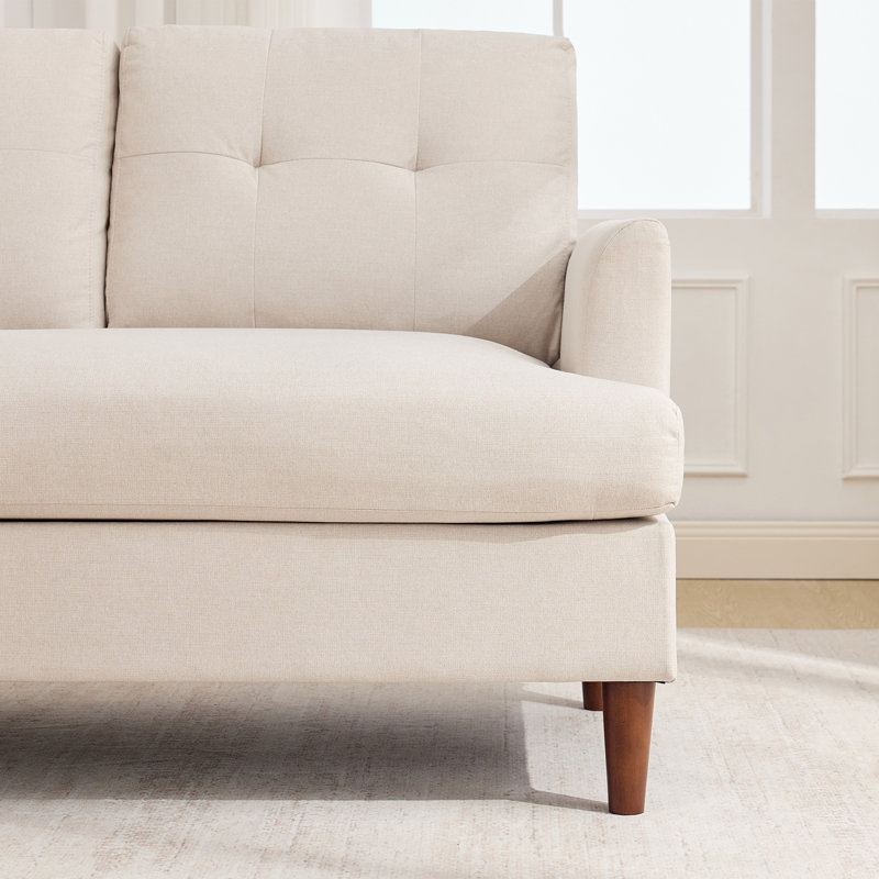 Causeuse capitonnée à accoudoirs carrés en chenille, Beige