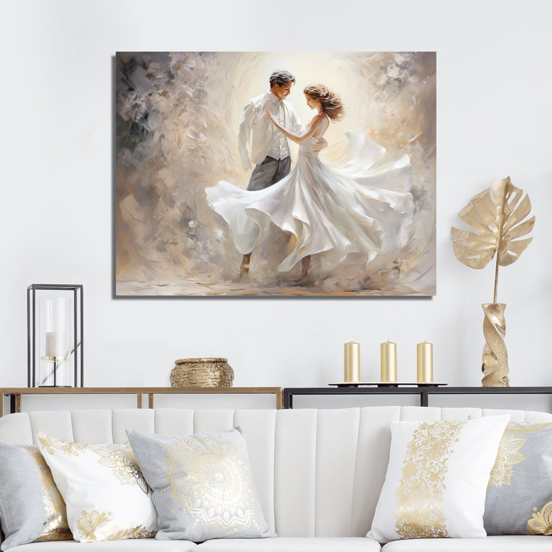 Danse valse en blanc II sur toile, L 40 po x H 30 po x P 1,5 po, Toile tendue