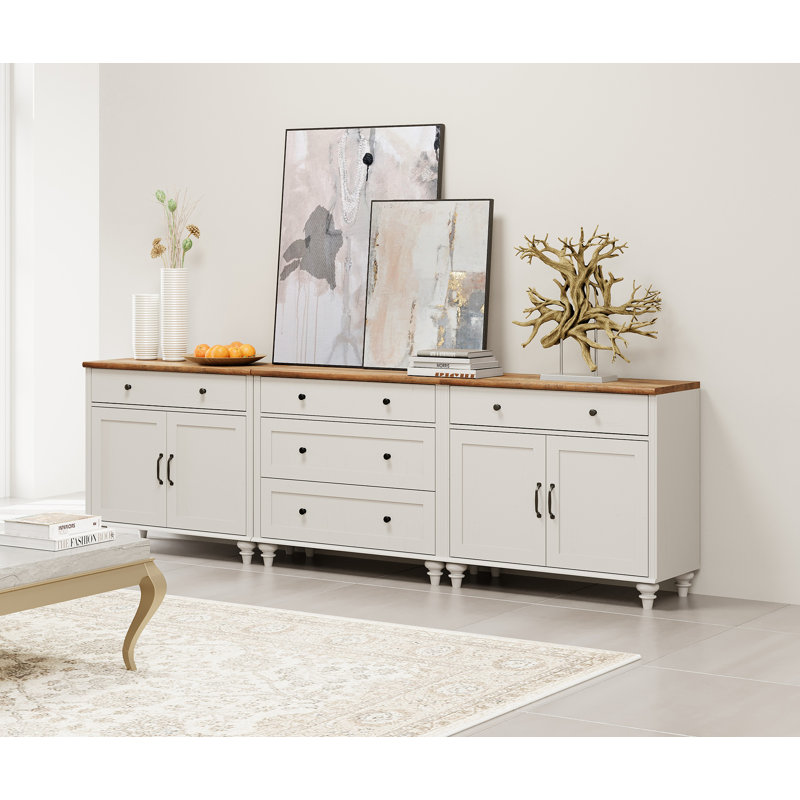 Scarlett Sideboard Cabinet With 5 Drawers And 4 Doors, Vintage Wood Grain Design, Buffet Cabinet With Storage,Coffee Bar For Dinning Room, Kitchen And Living Room, 101 Inch