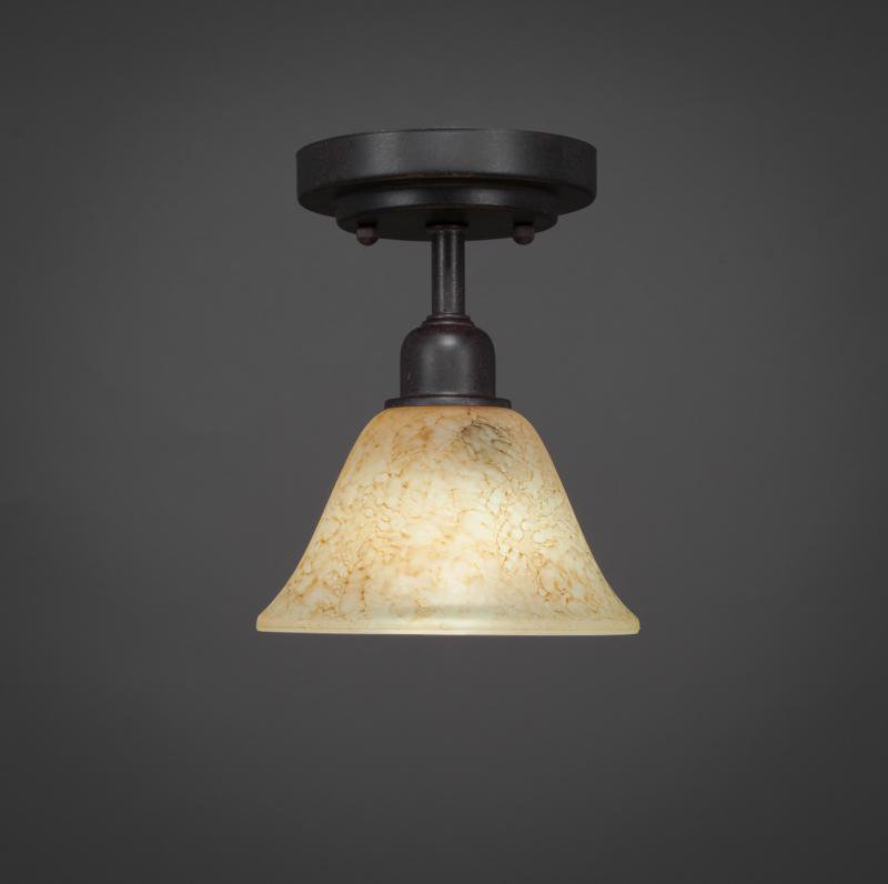 Plafonnier semi-encastré 1 lumière Eilif Vintage en verre granit foncé 7 po, H 8,5 po x l 7 po x P 7 po