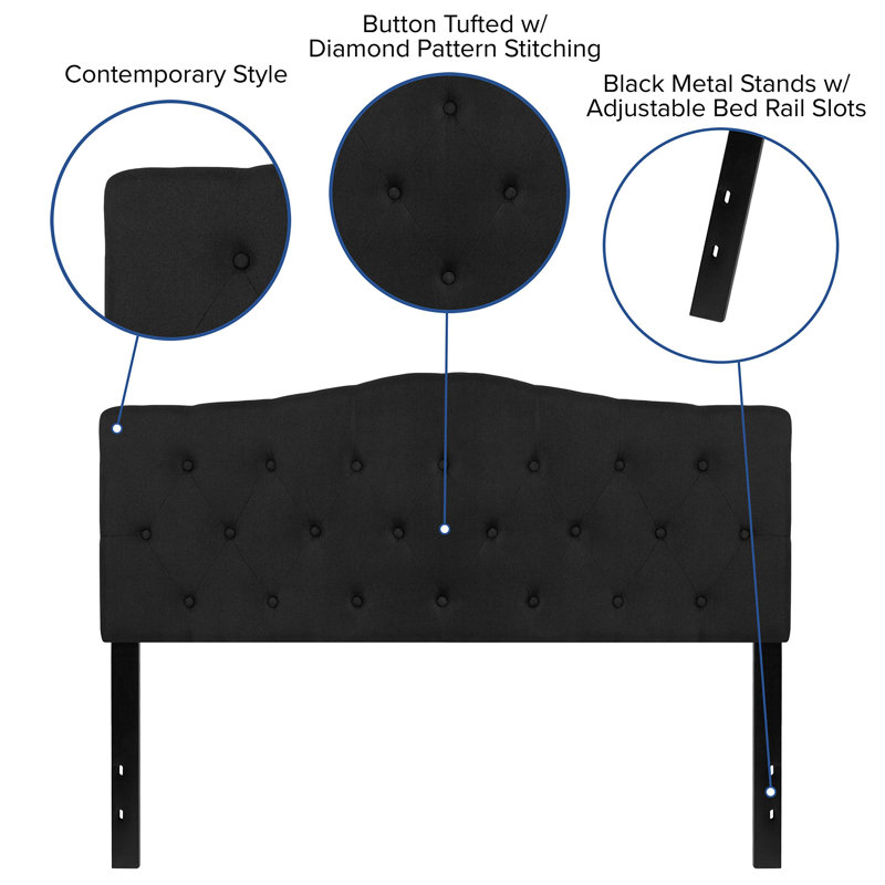 Black Tufted Upholstered Queen Size Headboard