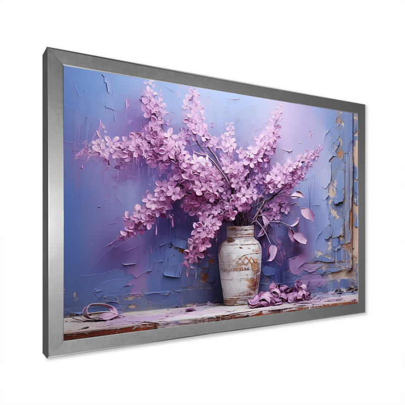 Vase lilas Bouquet Reverie - imprimé, H 24 po x l 32 po x P 1 po, Cadre simple argenté