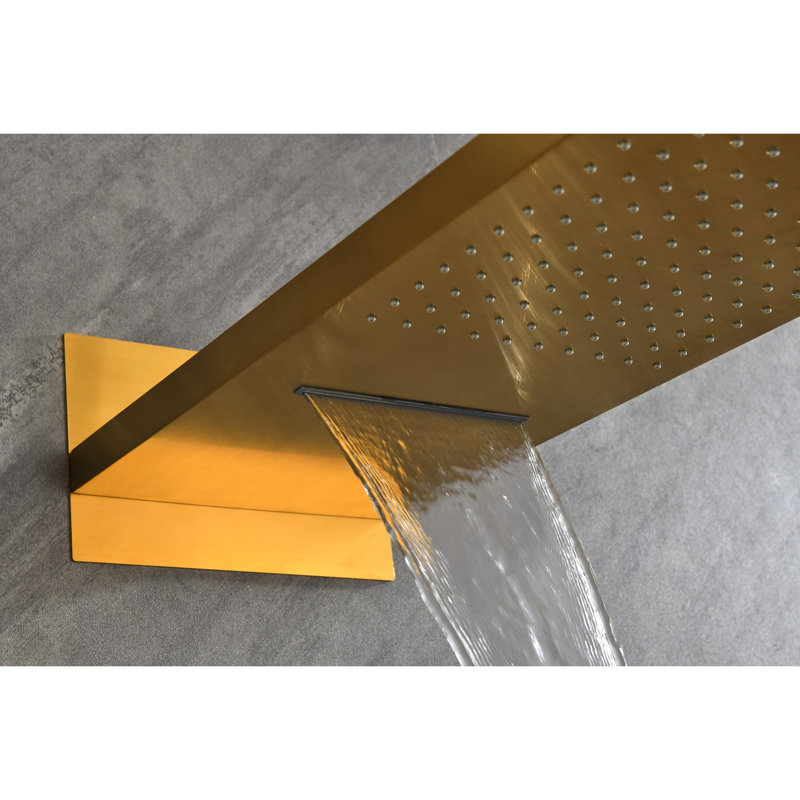 Brass Gold Shower Faucet With 3-Mode Rectangular Head And Handheld System 2