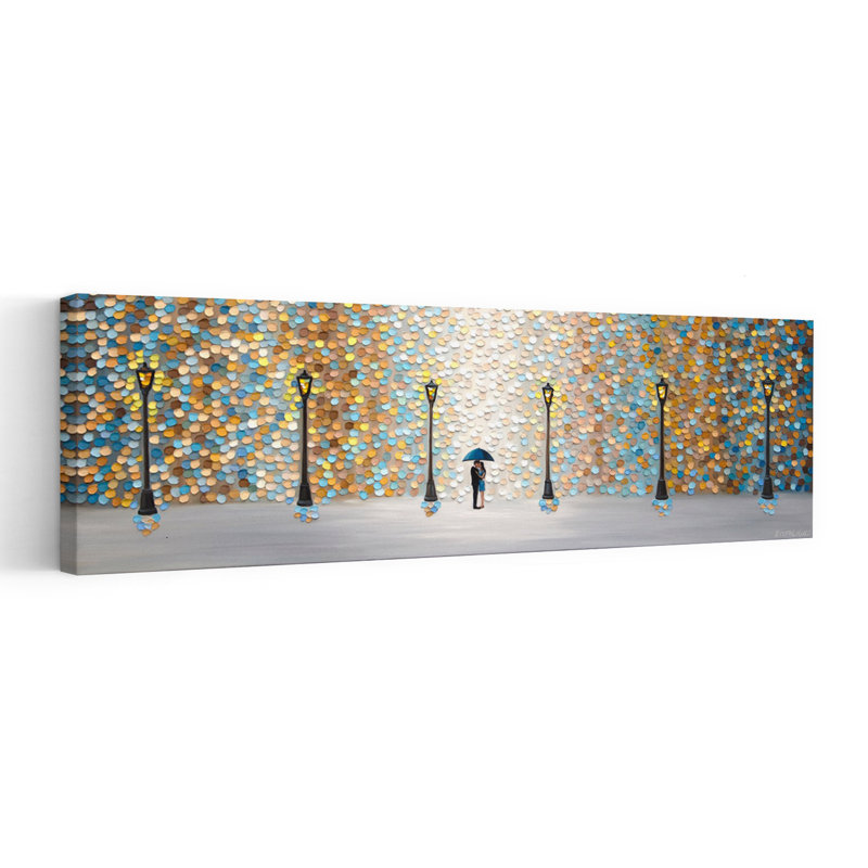 Romantic Couple Under Umbrella 1 Piece Wrapped Canvas Panoramic Wall Art, 91.44 cm H x 30.48 cm W