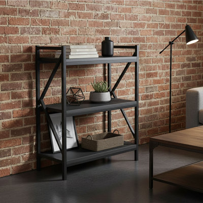 Lavish Home 25.25"L x 11.75"W x 33.5"H  3-Tier Book Shelf with Carbon Fiber Textured Finish (Black)