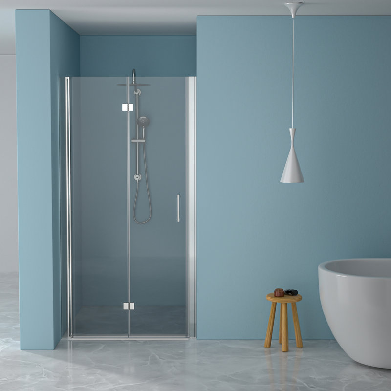 34"W X 72"H Fold Frameless Shower Door With Tempered Glass, 1/4 Inch (6 Mm), Chrome, Chrome