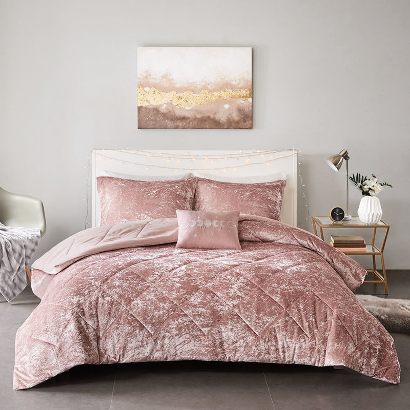 Édredon simple en velours Blush - Diamant, avec coussin pour faciliter le lavage et le repassage, Blush